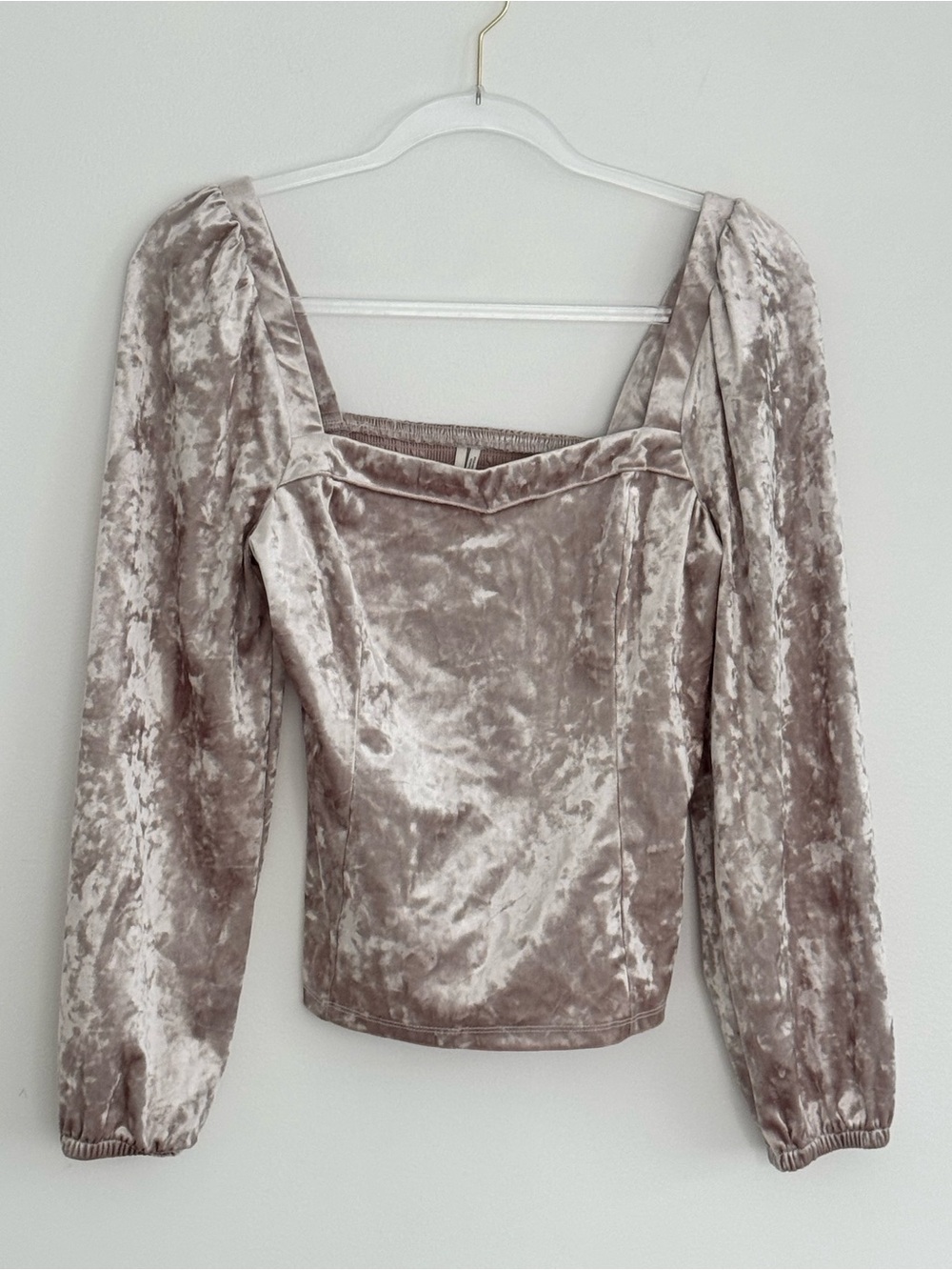 Jessima Crushed Velvet Blush and Silver Long Sleeve Top
